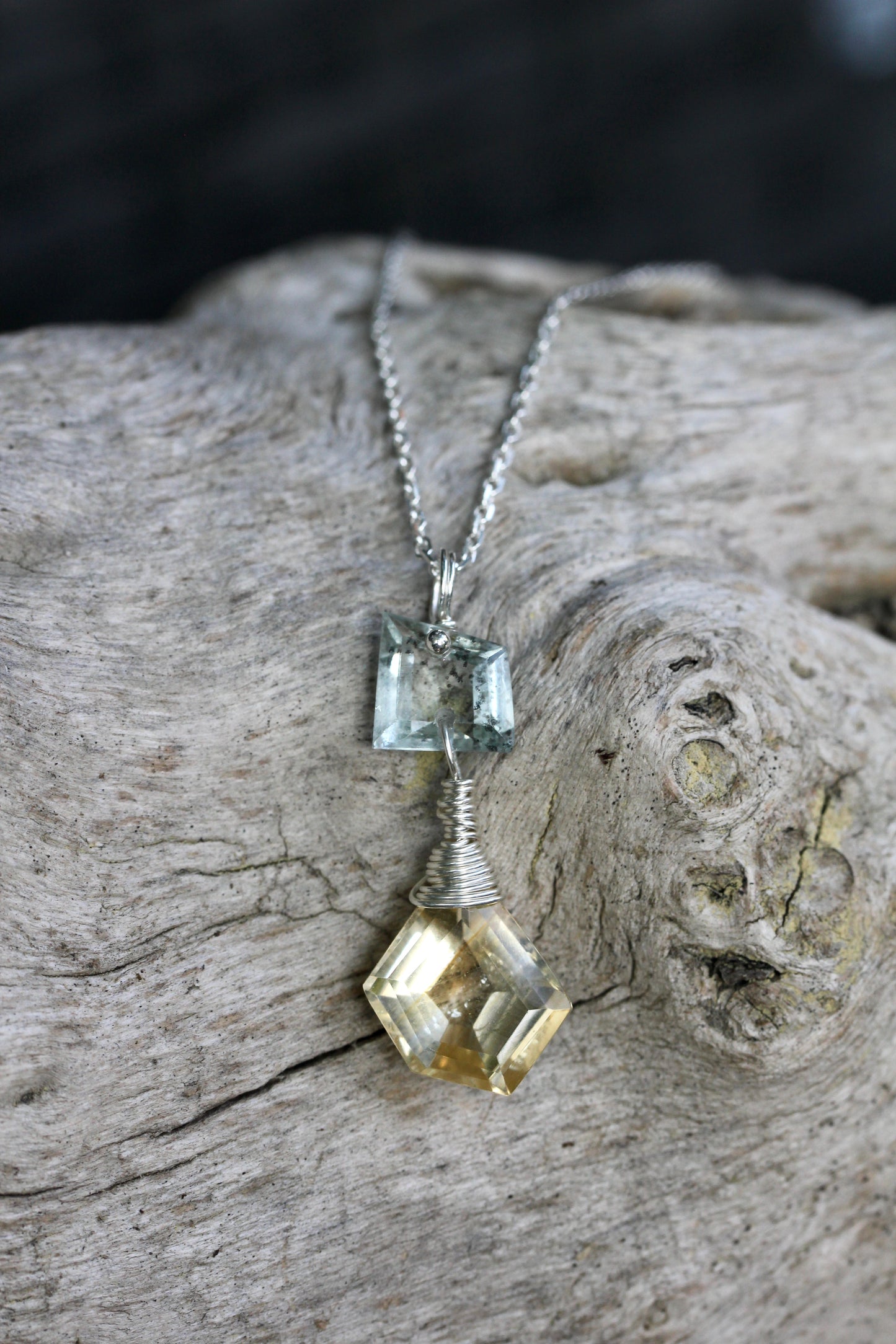 Lemon Quartz Aquamarine Silver Necklace
