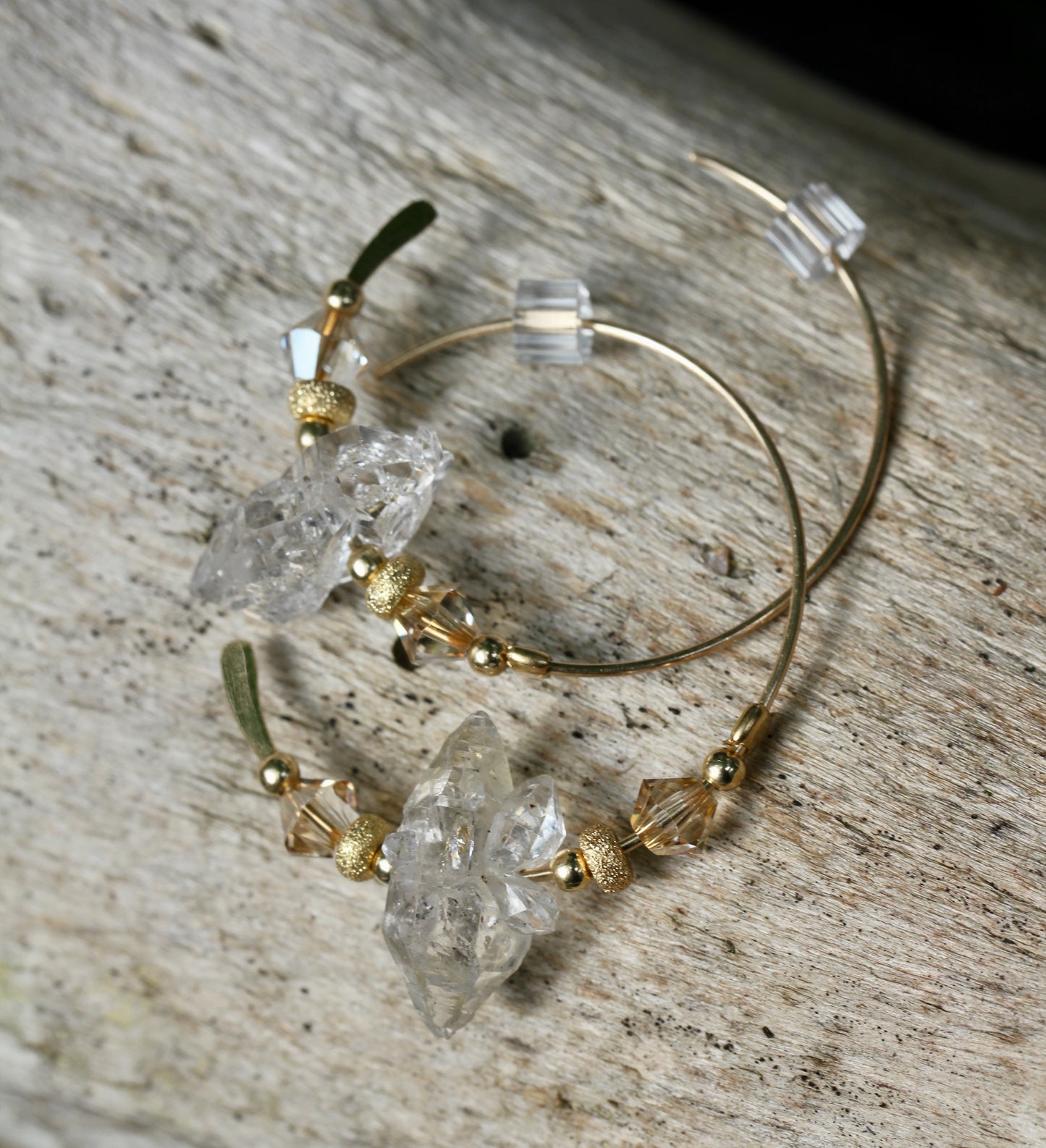 Herkimer Diamond Gold Hoops