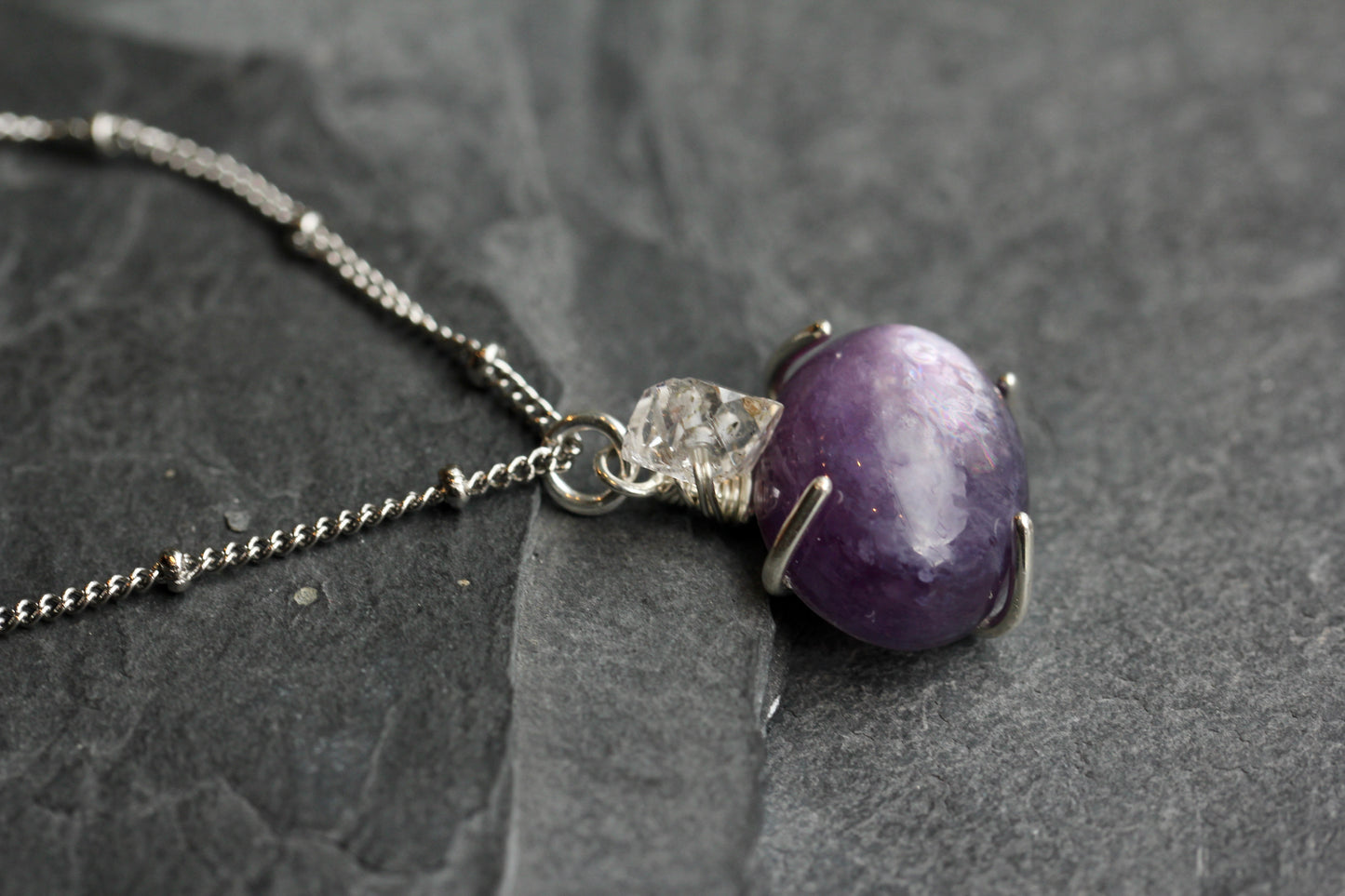 Lepidolite Herkimer Diamond Necklace