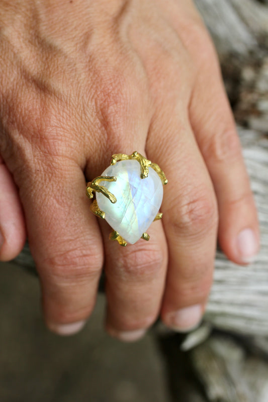 Rainbow Moonstone Branch Ring