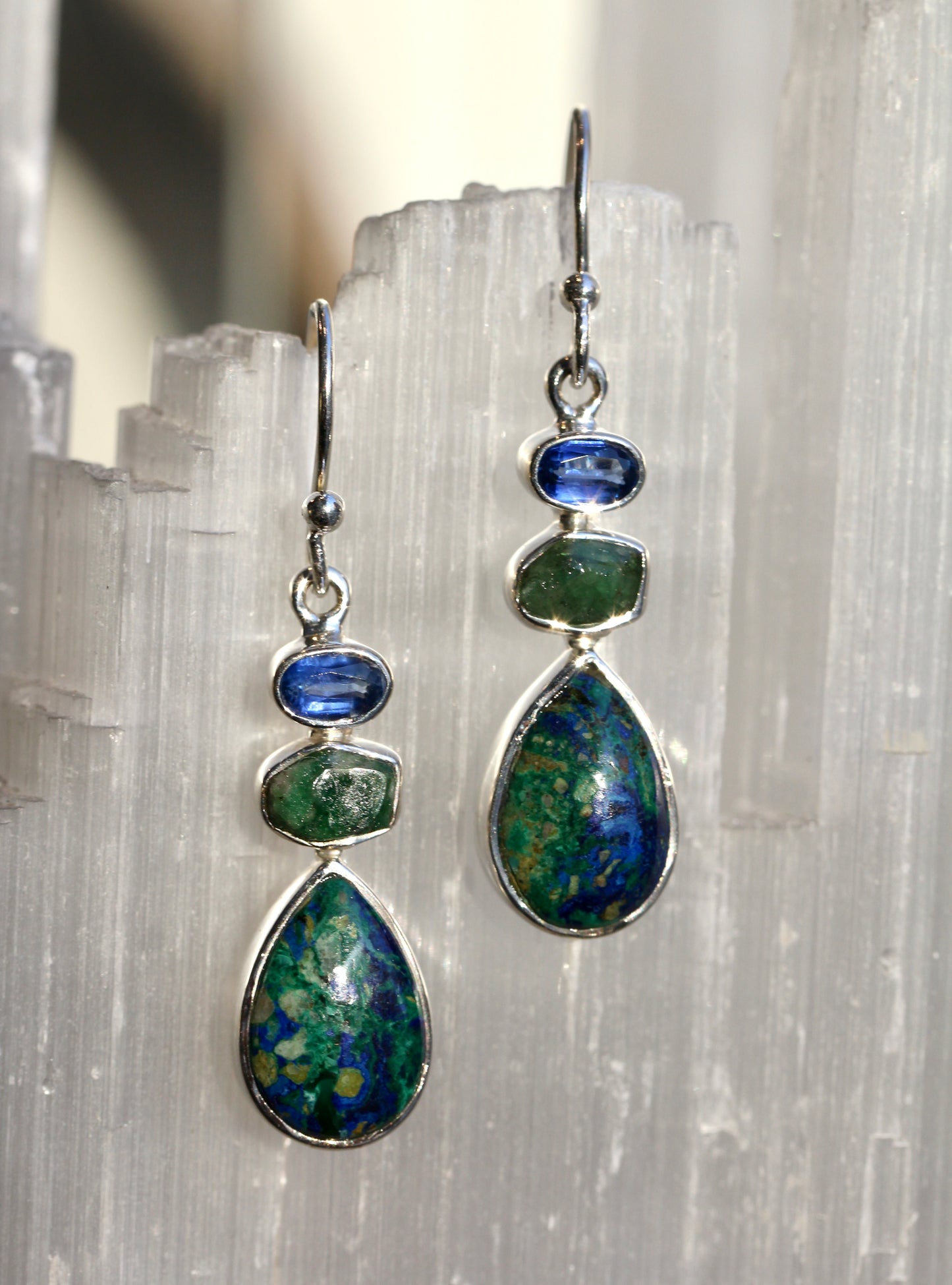 Azurite Malachite Emerald Kyanite Earrings