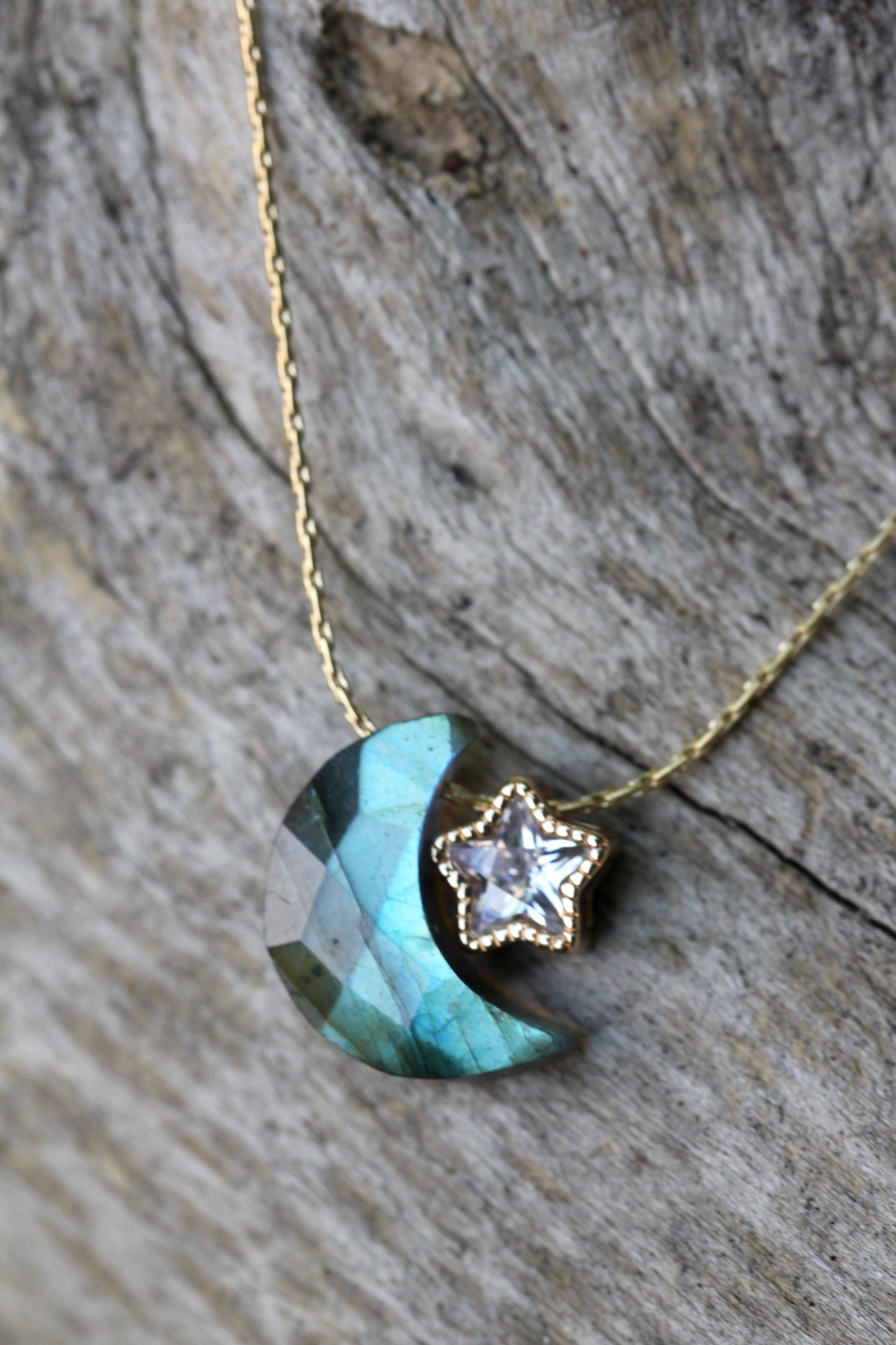 Labradorite Moon Star Necklace