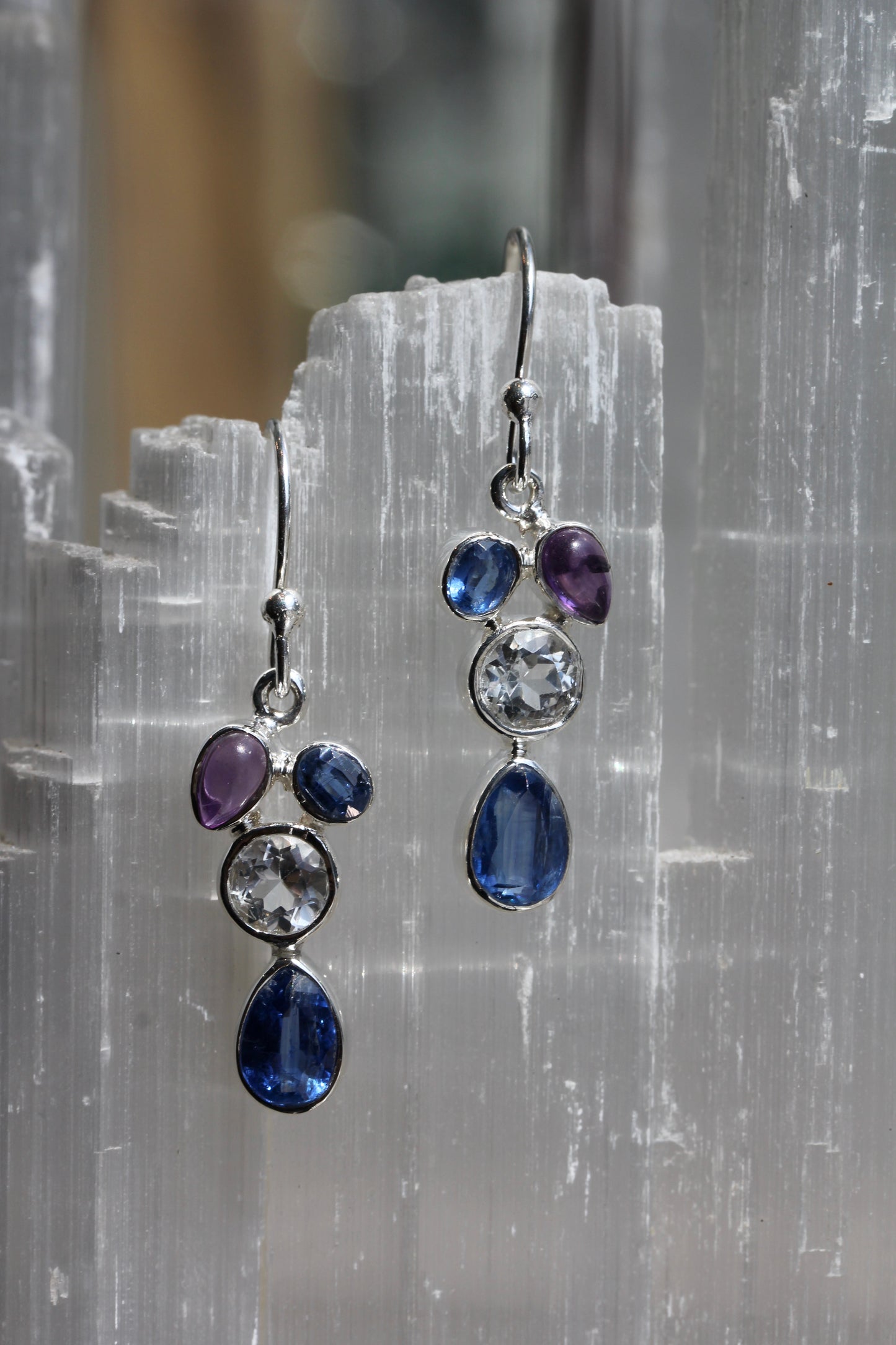 Kyanite Amethyst White Topaz Earrings