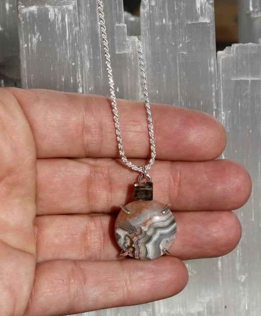 Crazy Lace Agate Smokey Quartz Necklace