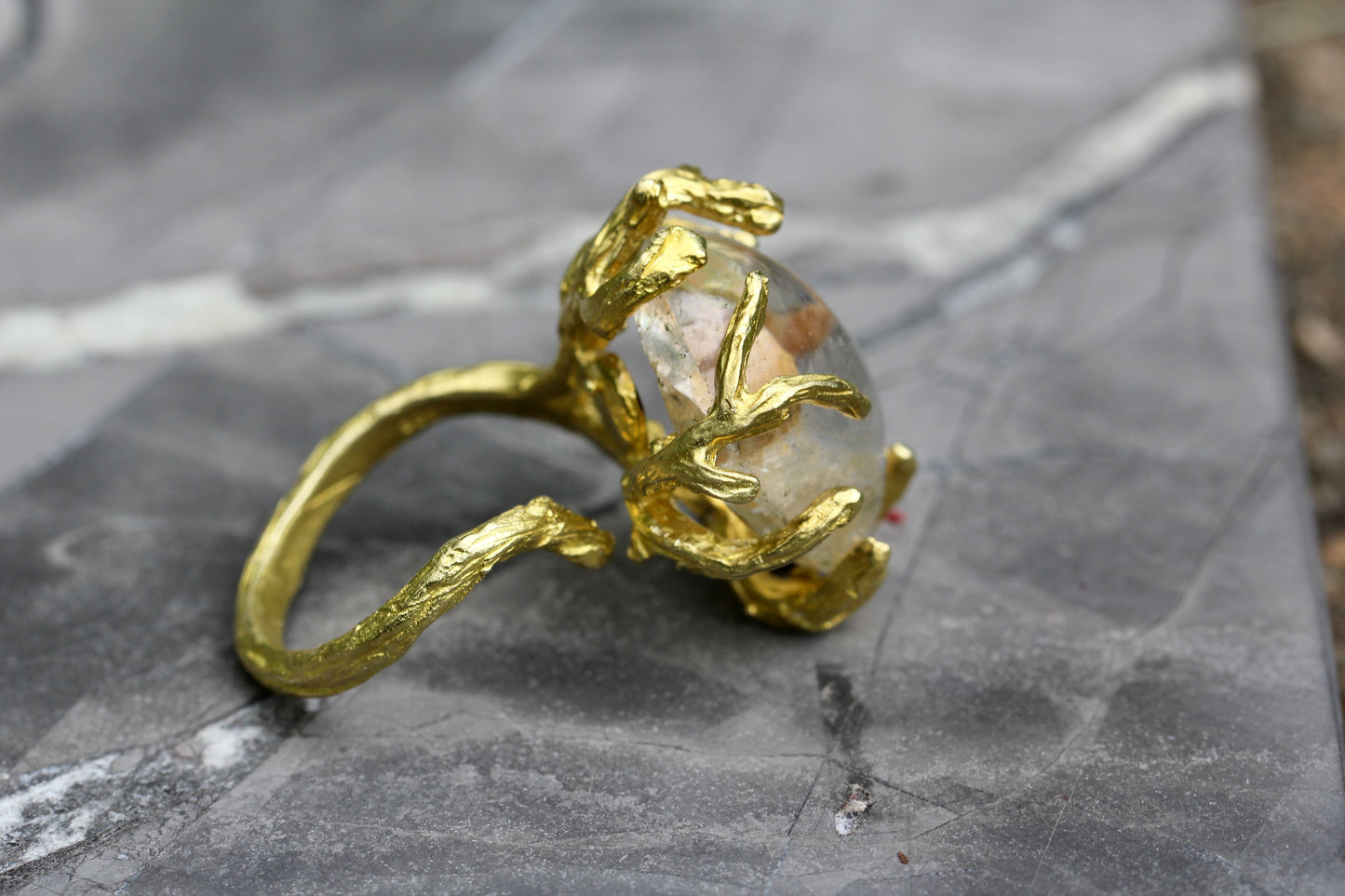 Lodolite Quartz Branch Ring