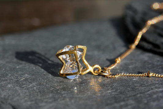 Herkimer Diamond Gold Cage Necklace