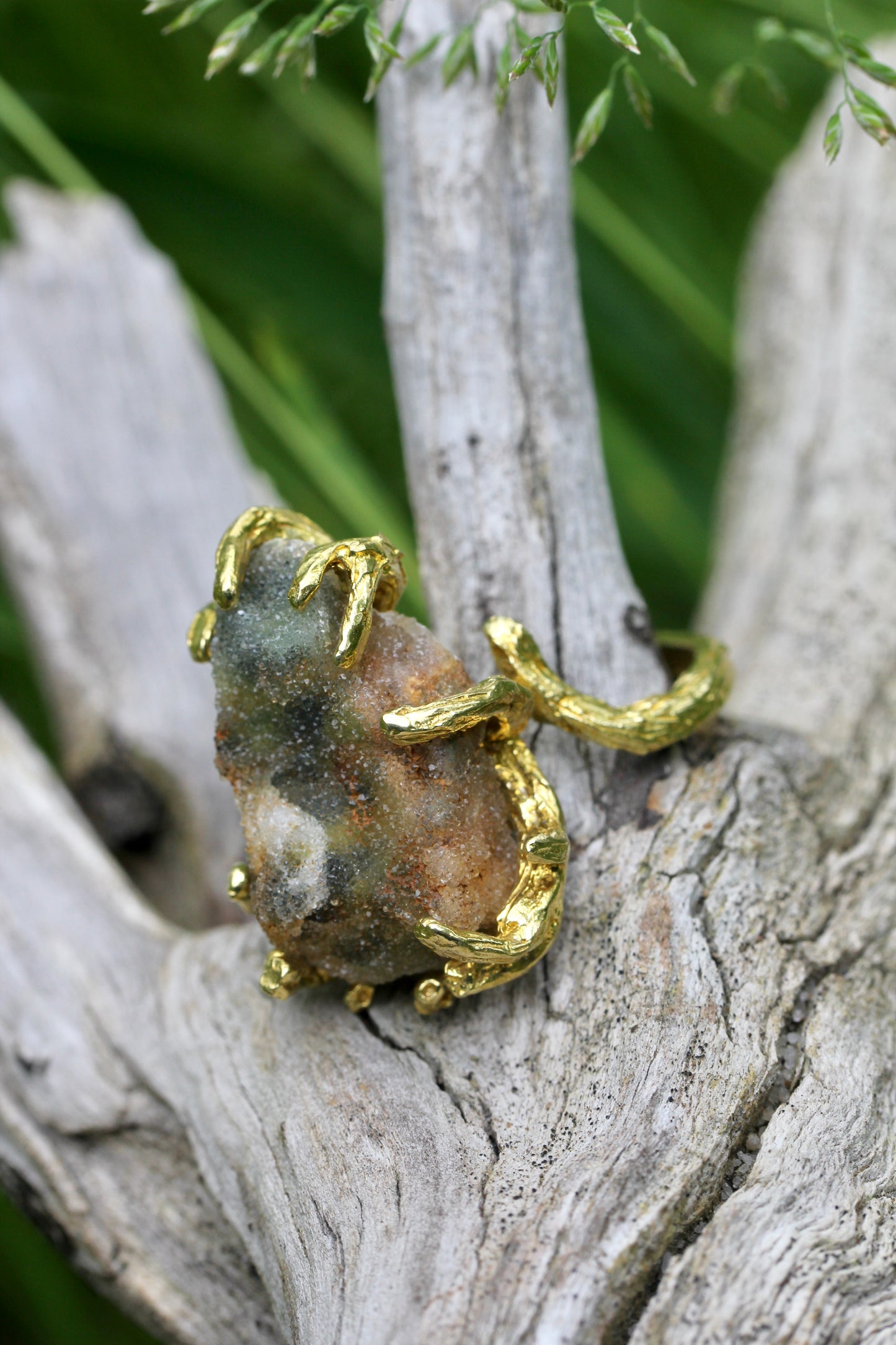 Chrome Chalcedony Druzy Branch Ring