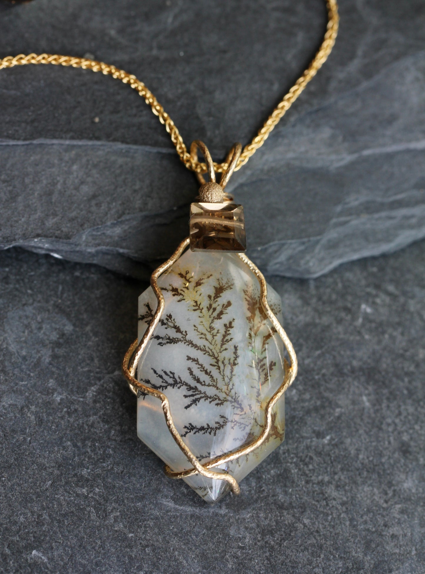 Dendritic Agate Smokey Quartz Necklace