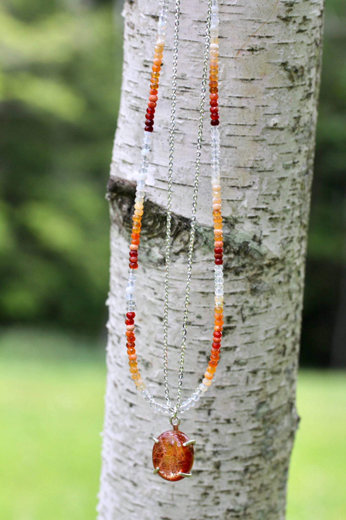 Sunstone Fire Opal Bead Chain Necklace