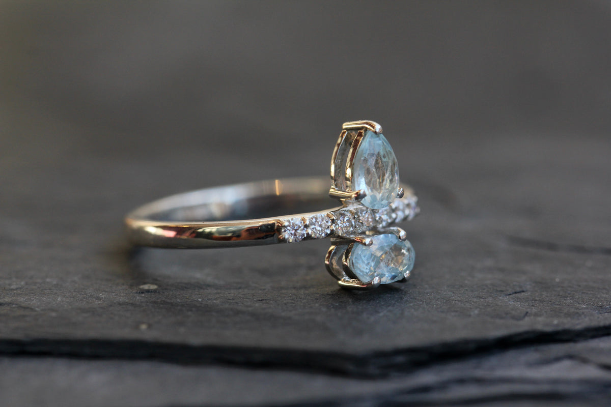 Aquamarine Moissanite Ring
