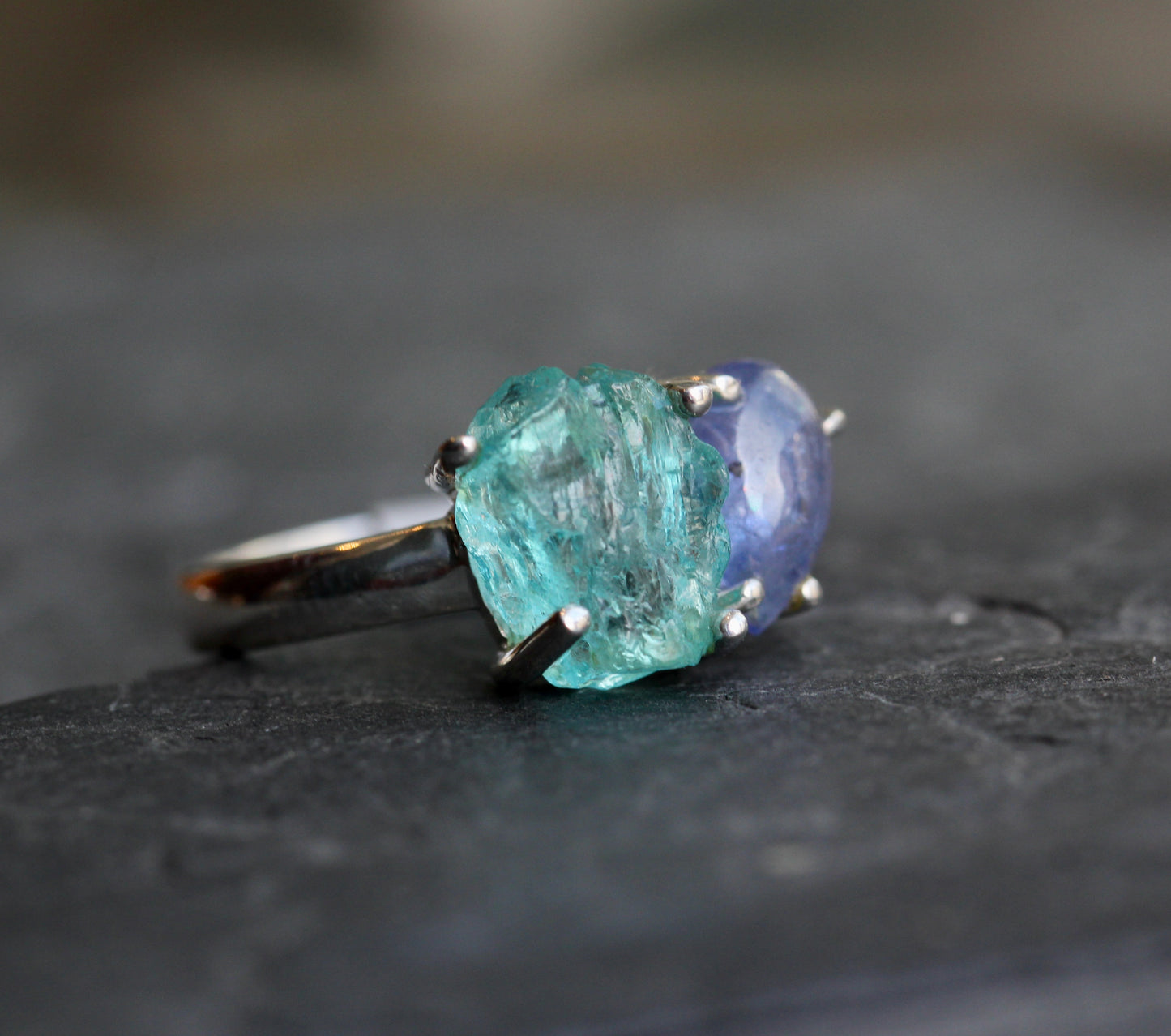 Raw Blue Apatite Tanzanite Ring