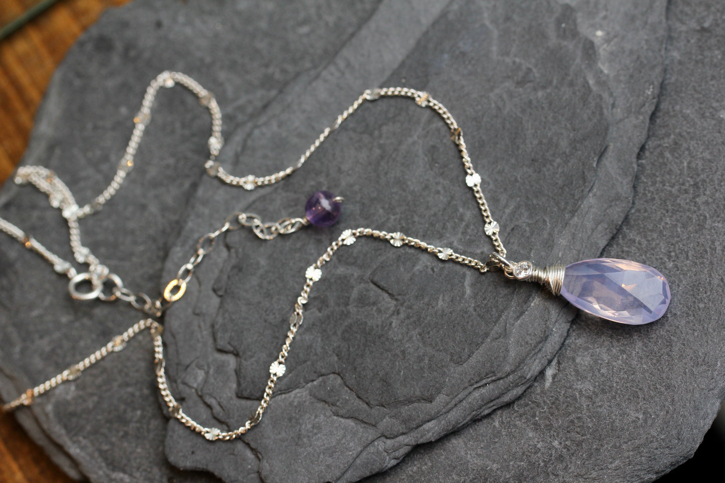 Lavender Quartz CZ Teardrop Necklace
