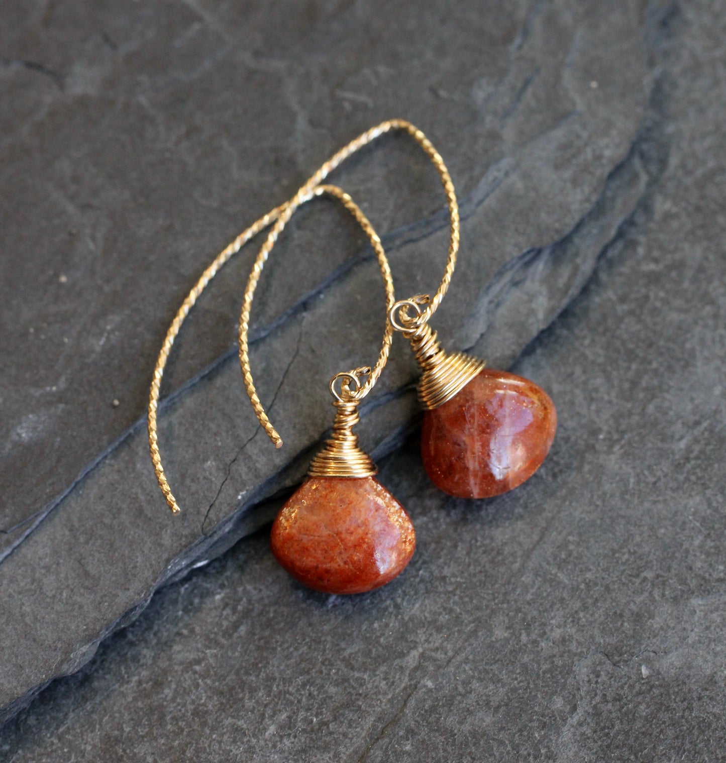 Sunstone Sparkle V Wire Gold Earrings