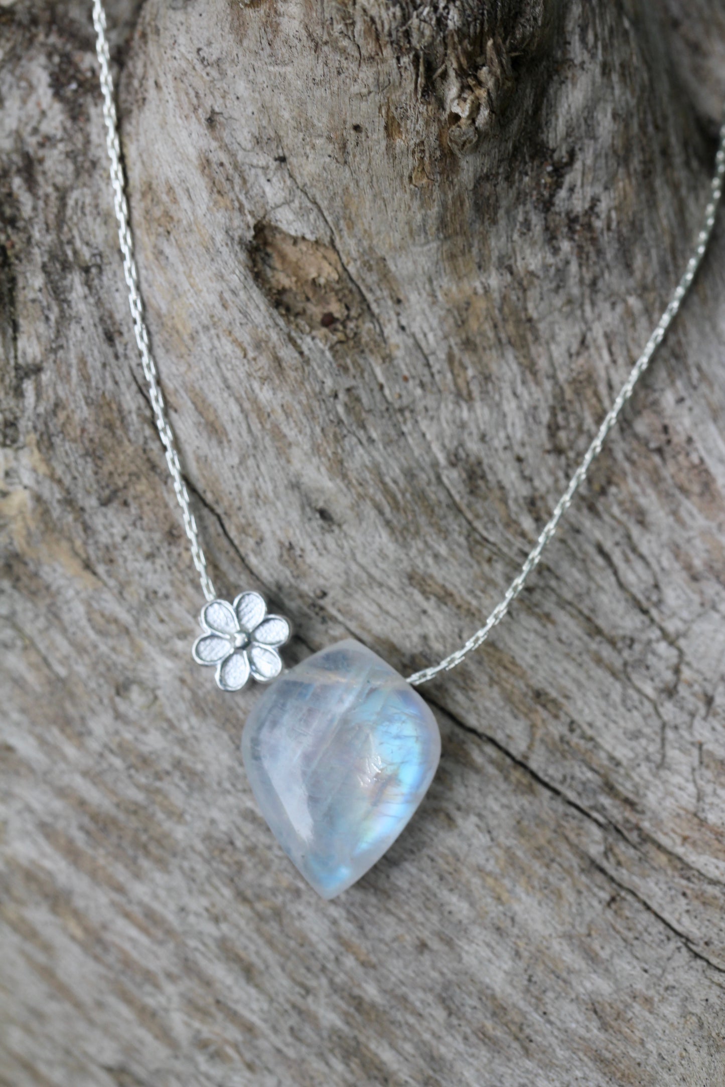 Rainbow Moonstone Floral Leaf Necklace