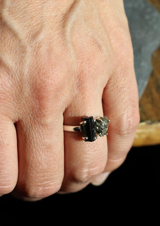 Black Tourmaline Pyrite Ring