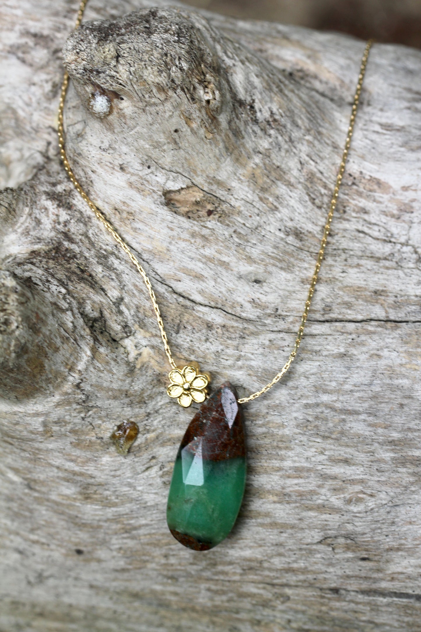 Chrysoprase Gold Flower Necklace