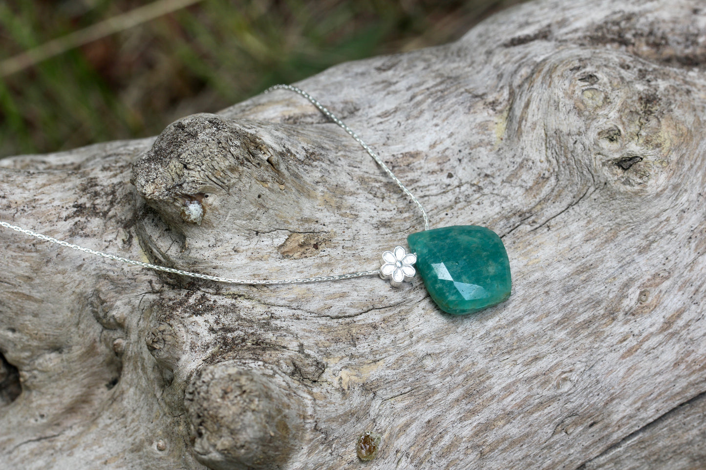 Amazonite Silver Flower Necklace