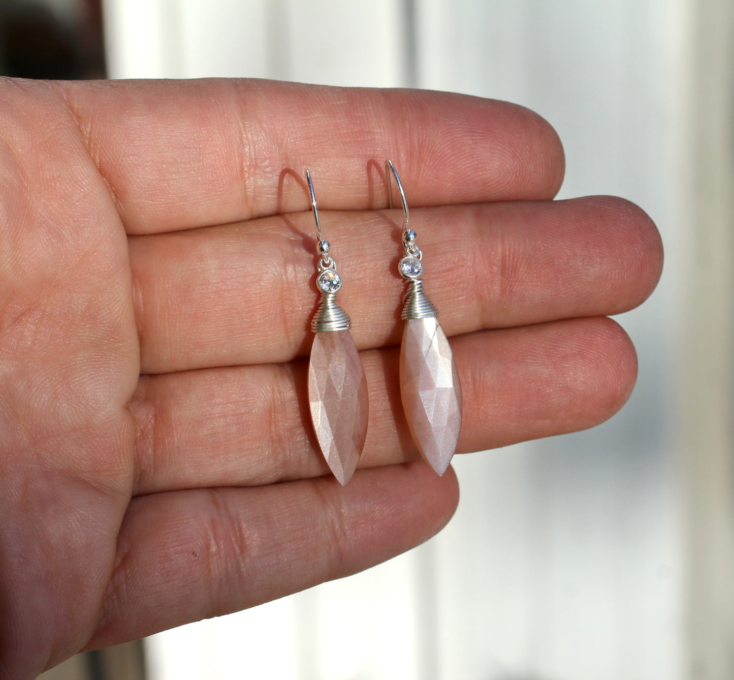 Peach Moonstone Marquis CZ Drop Earrings