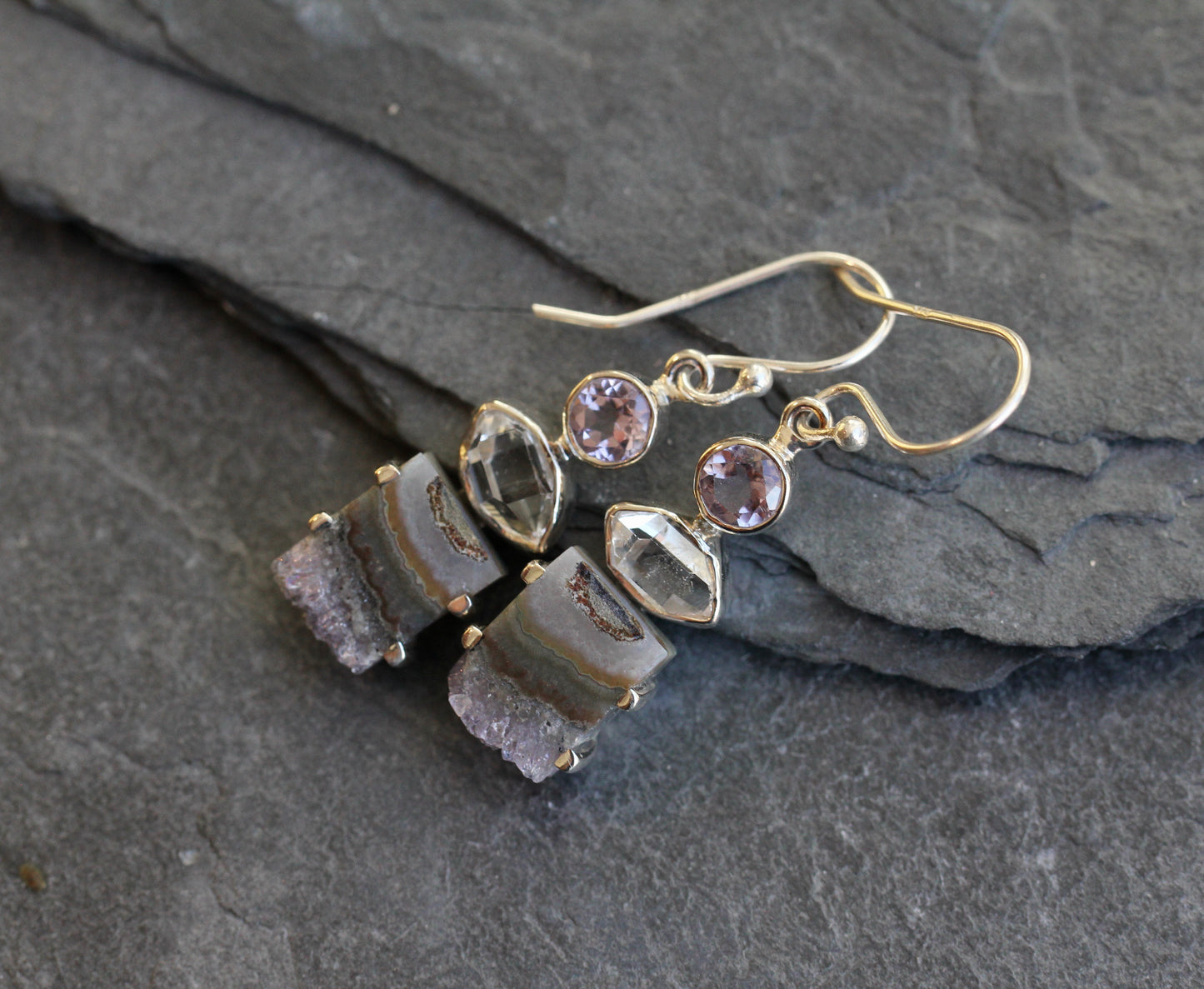 Amethyst Herkimer Diamond Earrings