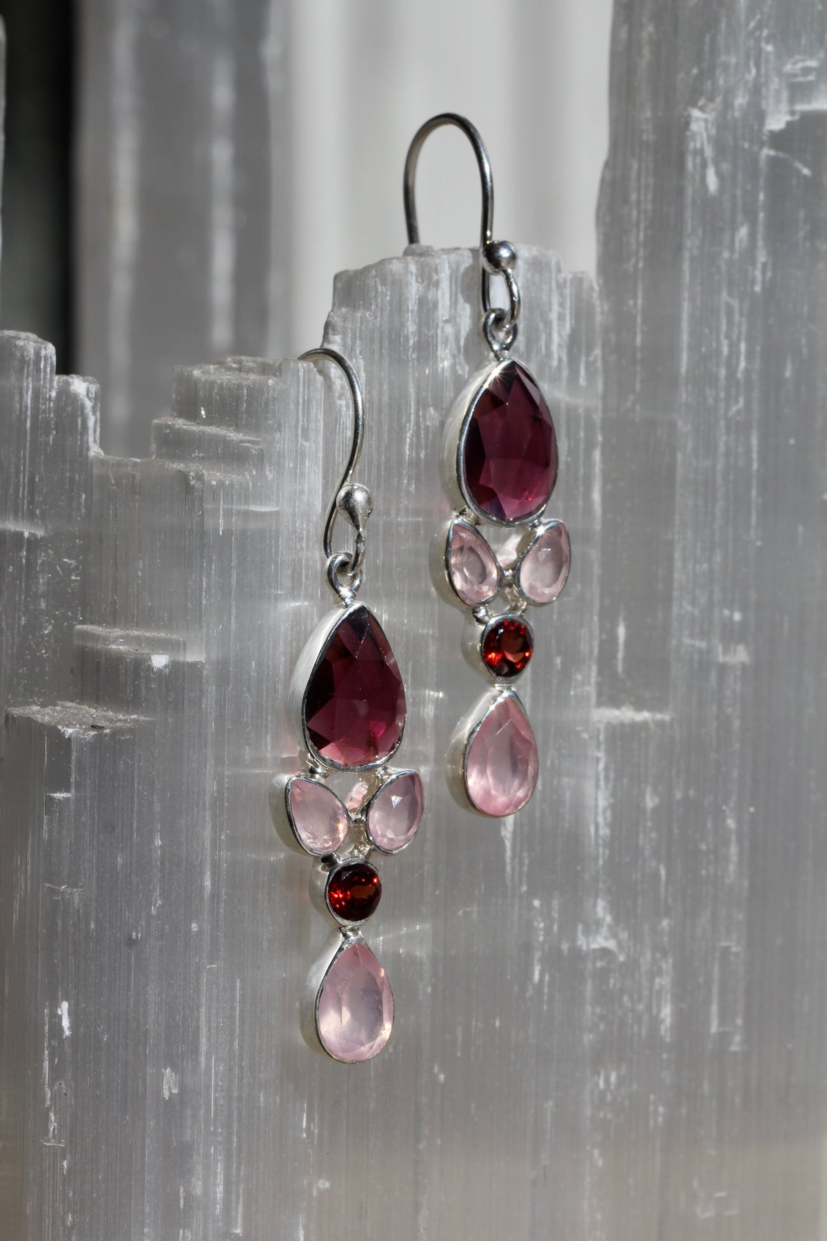 Garnet Rose Quartz Earrings
