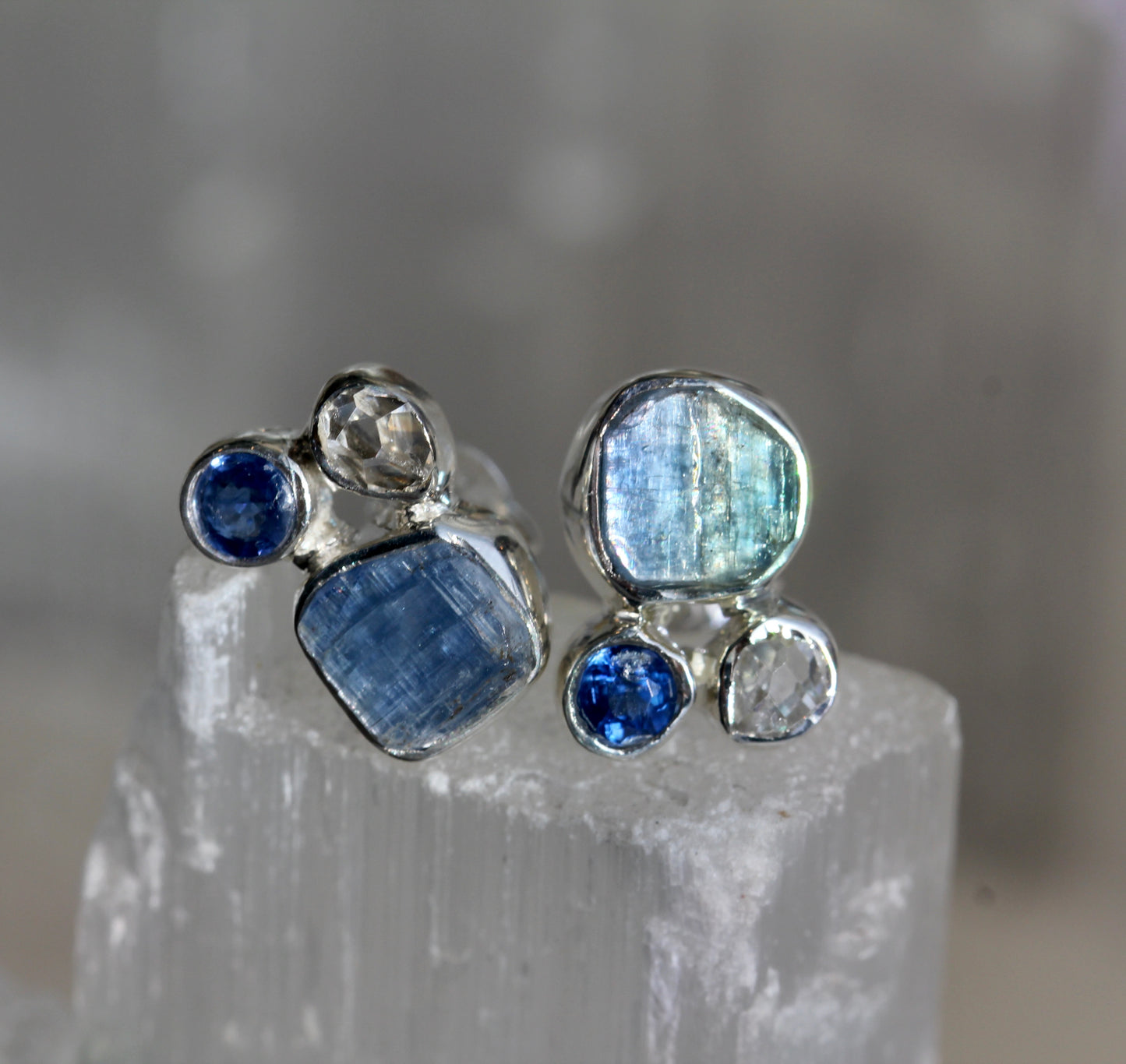 Kyanite Herkimer Diamond Cluster Post Earrings