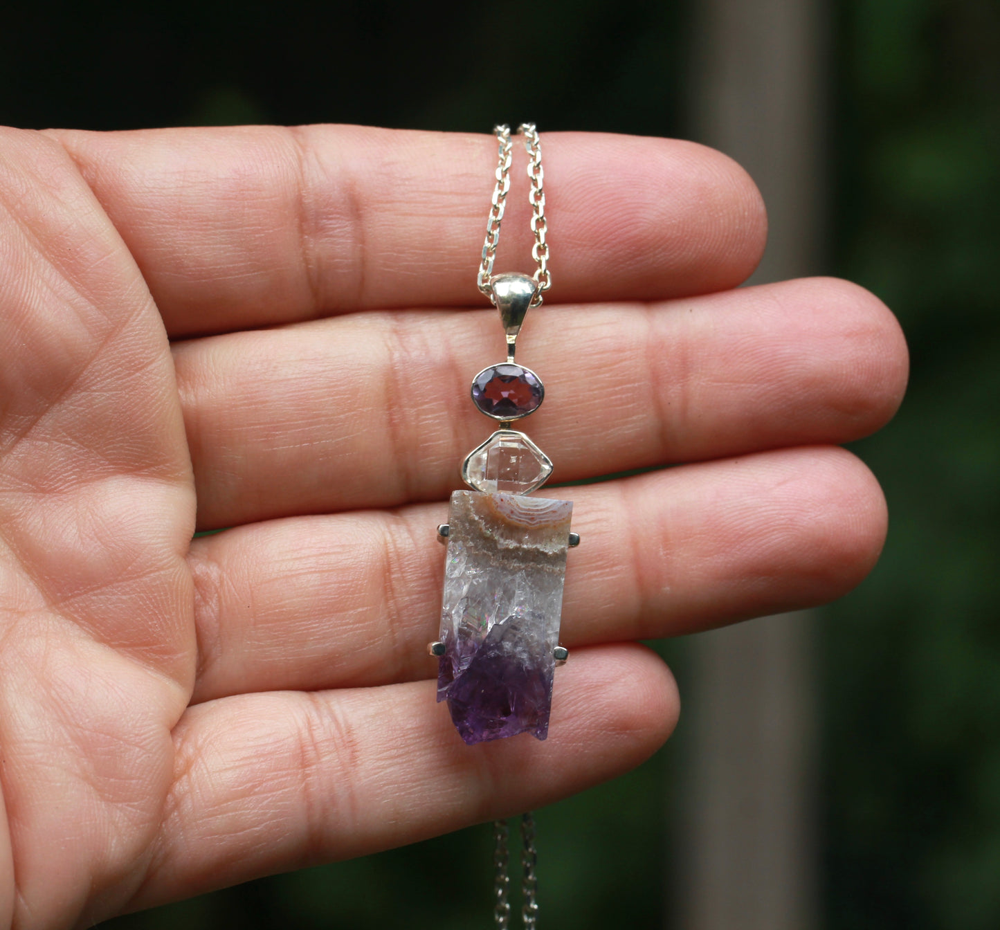 Amethyst Slice Herkimer Diamond Pendant