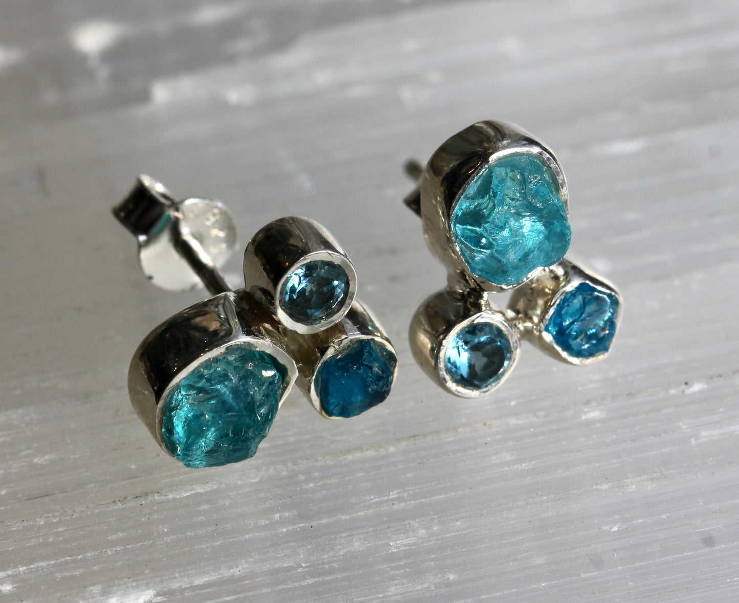 Blue Apatite Topaz Cluster Post Earrings