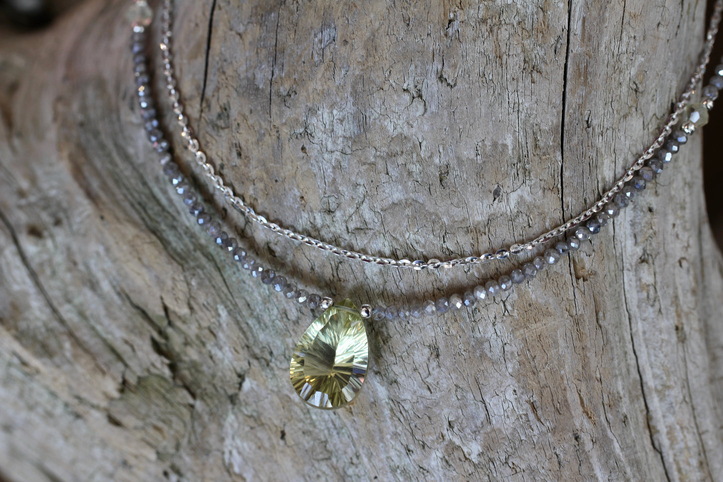 Lemon Topaz Labradorite Beaded Chain Necklace