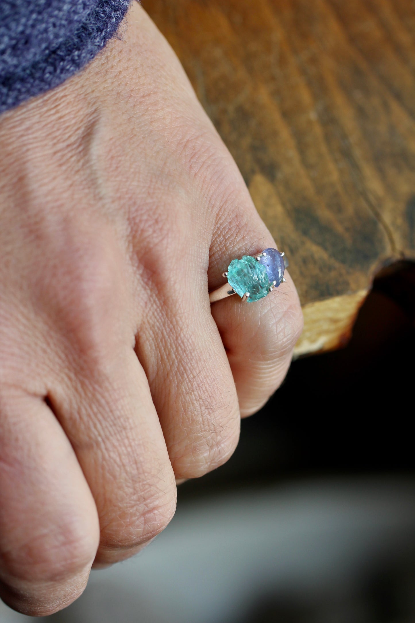 Raw Blue Apatite Tanzanite Ring