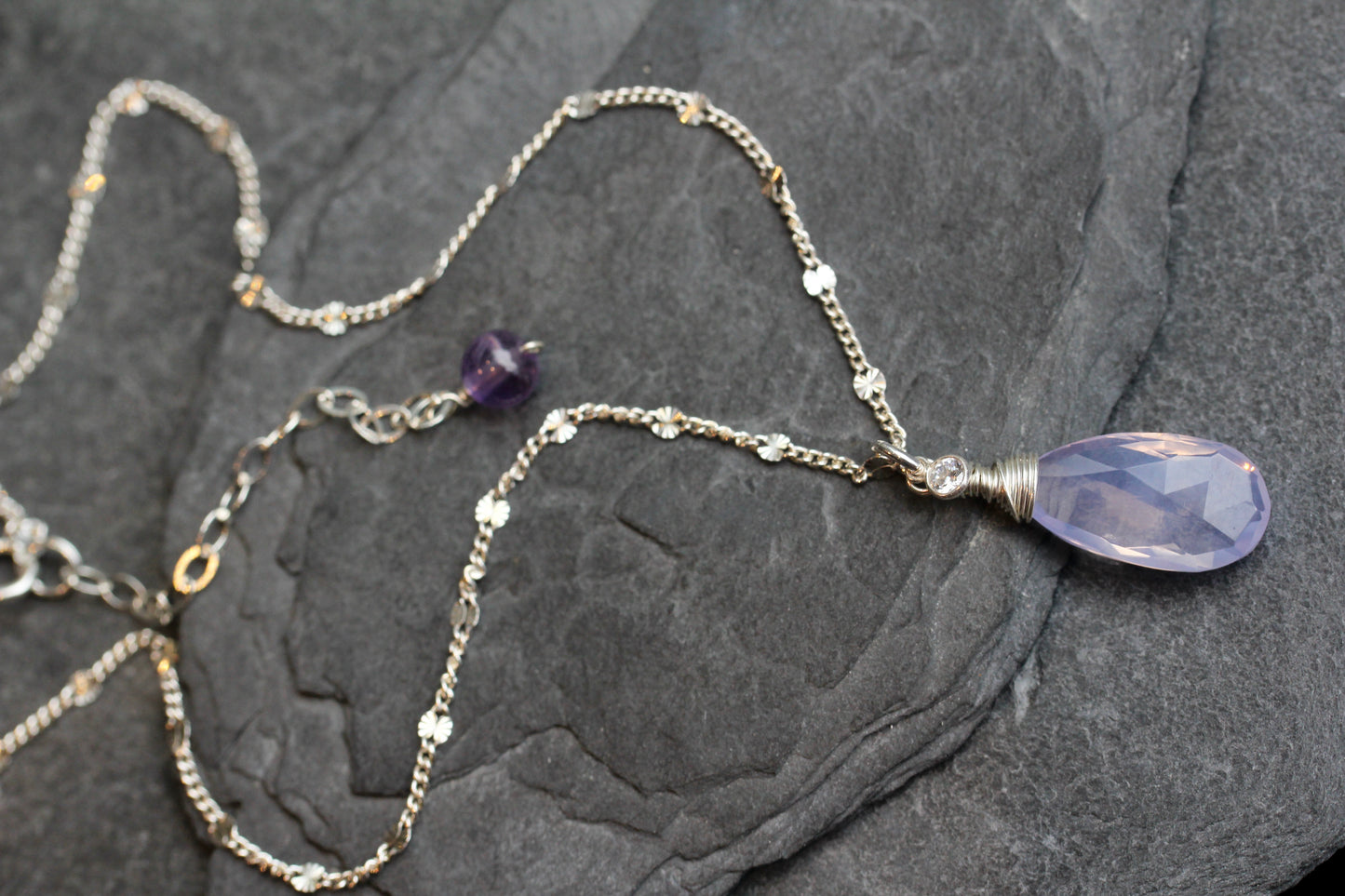 Lavender Quartz CZ Teardrop Necklace