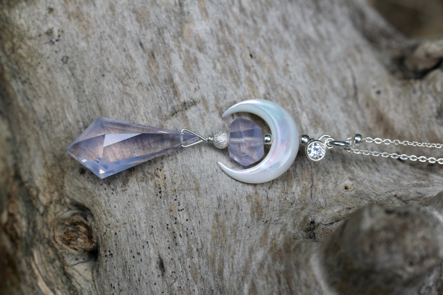 Lavender Quartz Mother of Pearl Moon Necklace