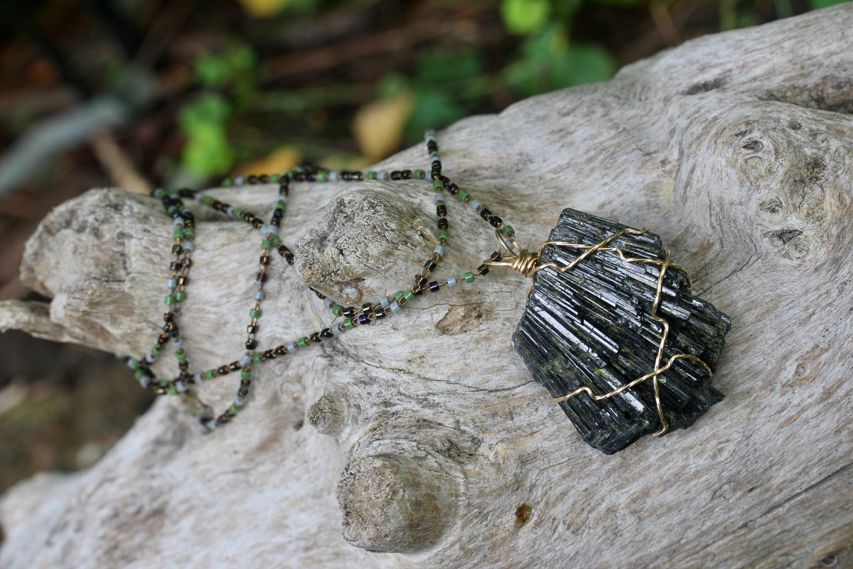 Chunky Epidote Glass Bead Chain Necklace