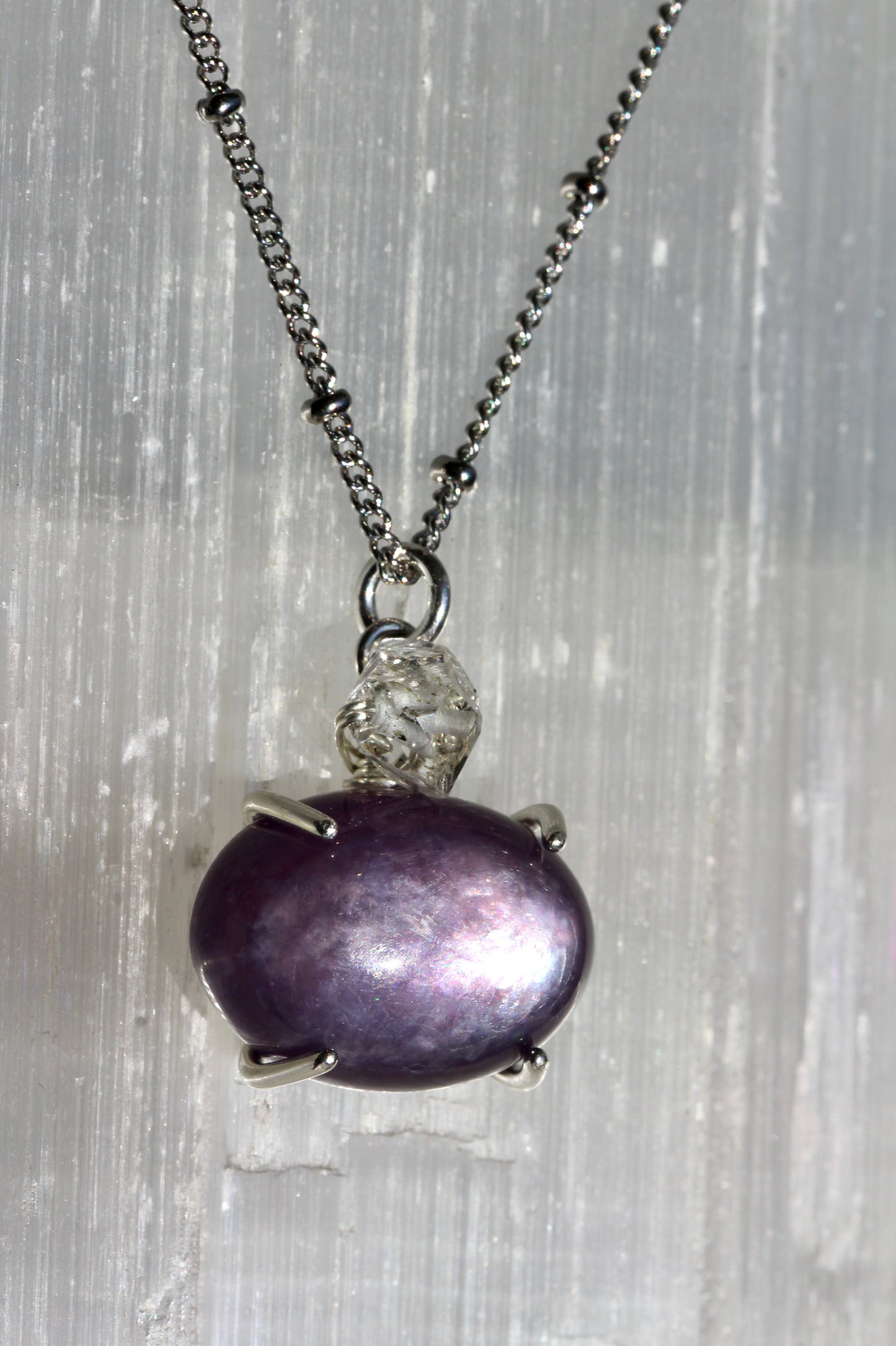 Lepidolite Herkimer Diamond Necklace