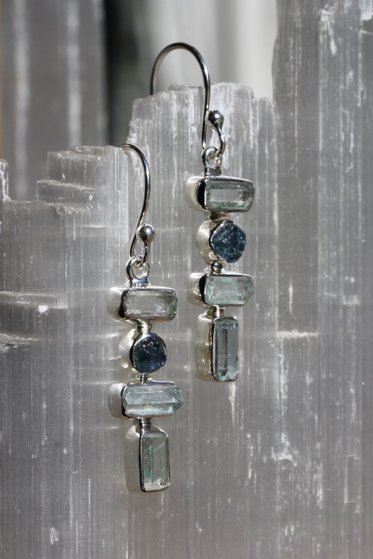 Aquamarine Rough Crystal Earrings
