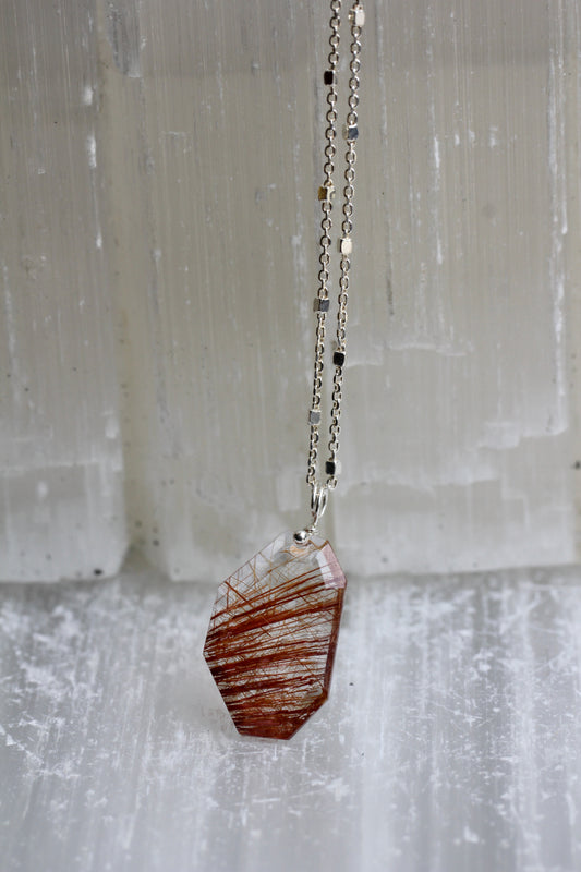 Rutilated Quartz Geometric Pendant Necklace