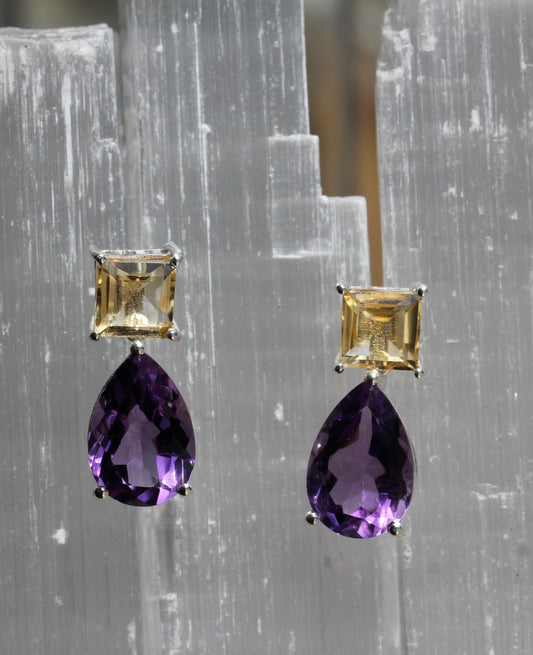 Amethyst Citrine Post Earrings