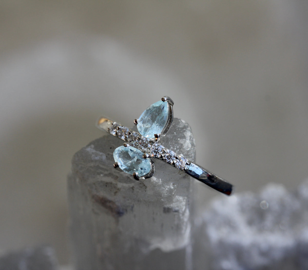 Aquamarine Moissanite Ring