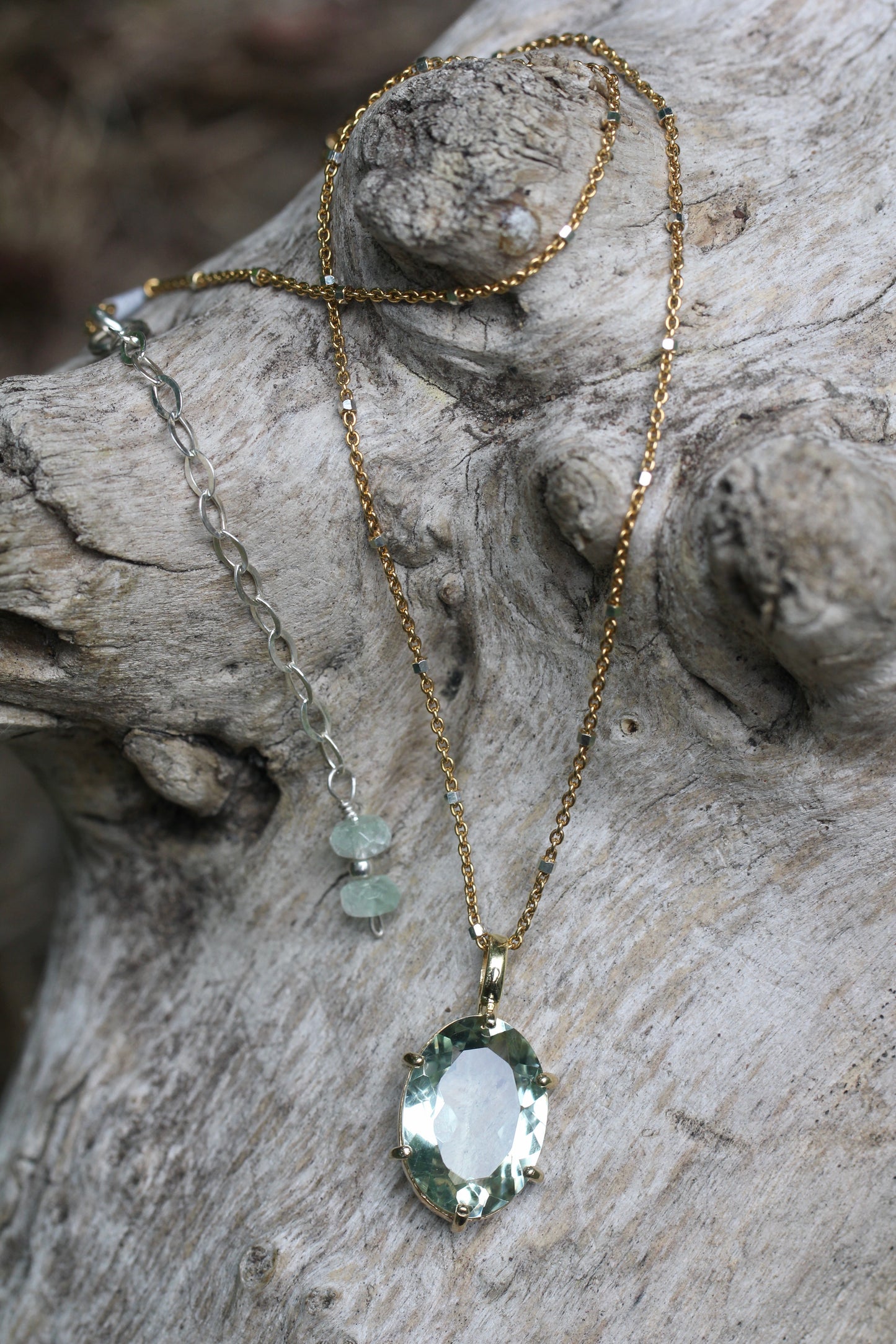 Prasiolite Gem Two Toned Vermeil Necklace