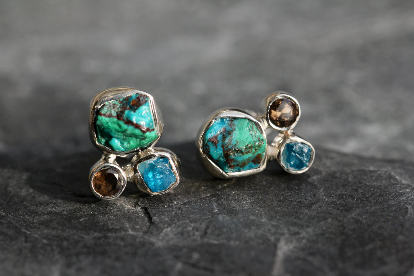 Chrysocolla Stone Cluster Post Earrings