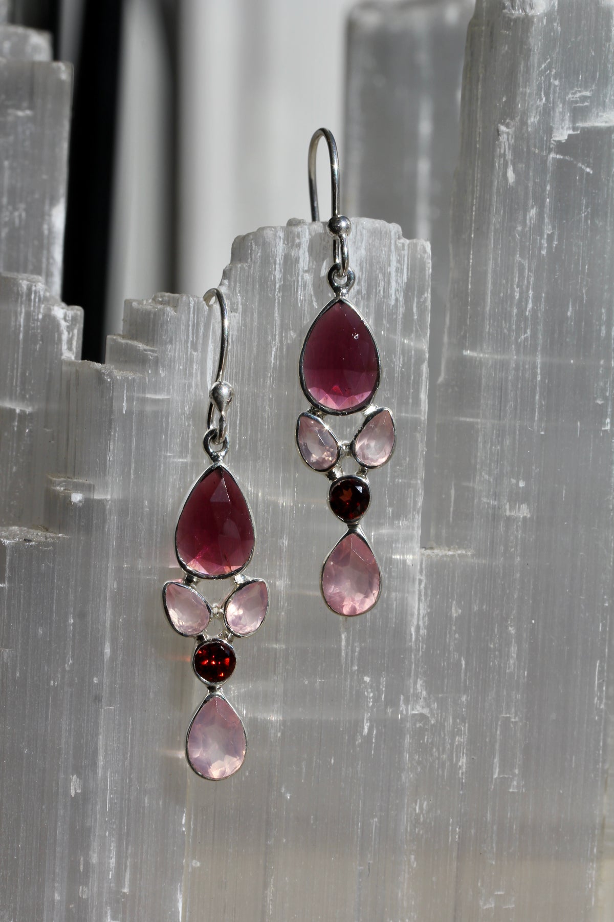 Garnet Rose Quartz Earrings