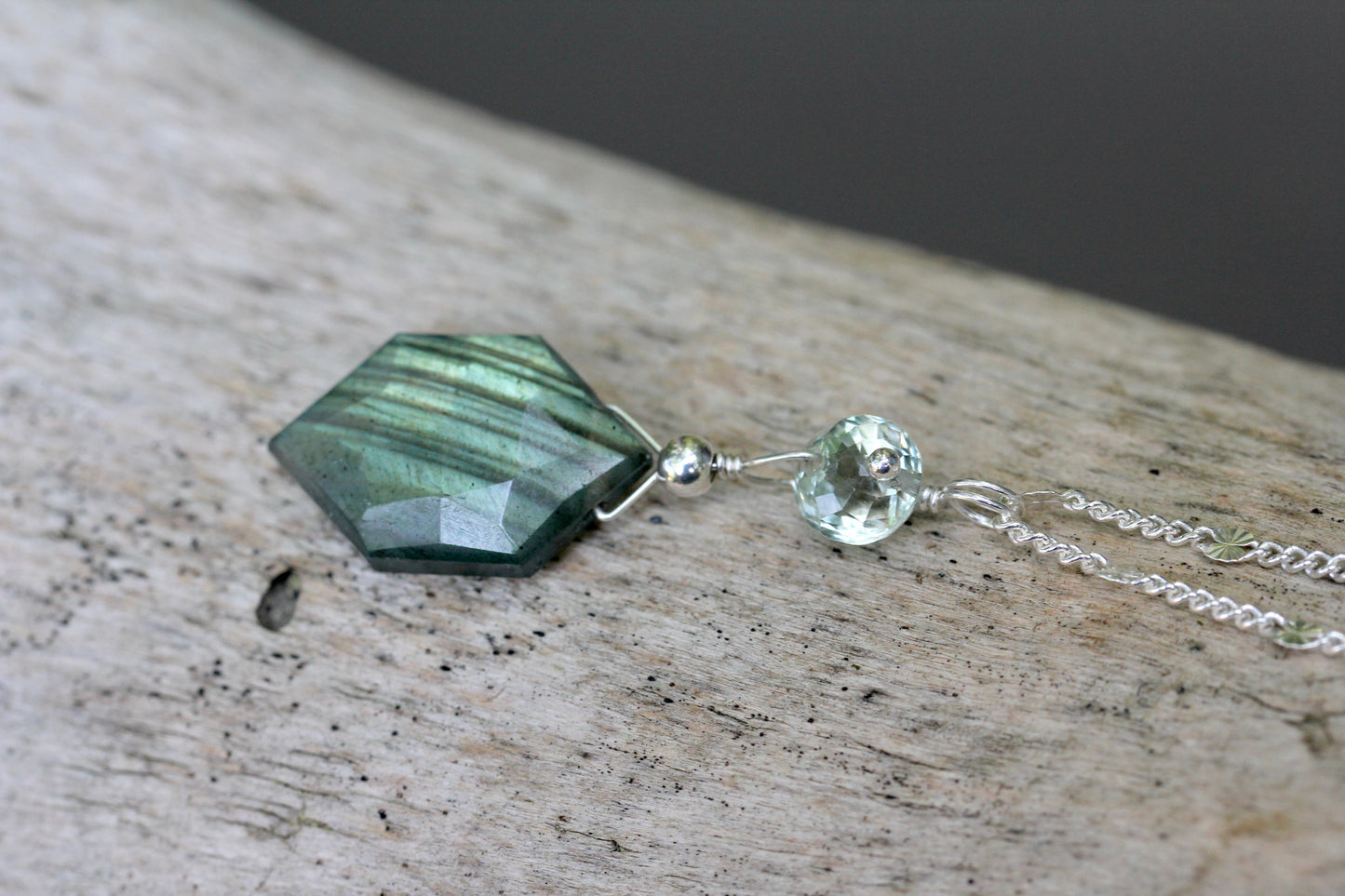 Labradorite Prasiolite Hexagon Drop Necklace
