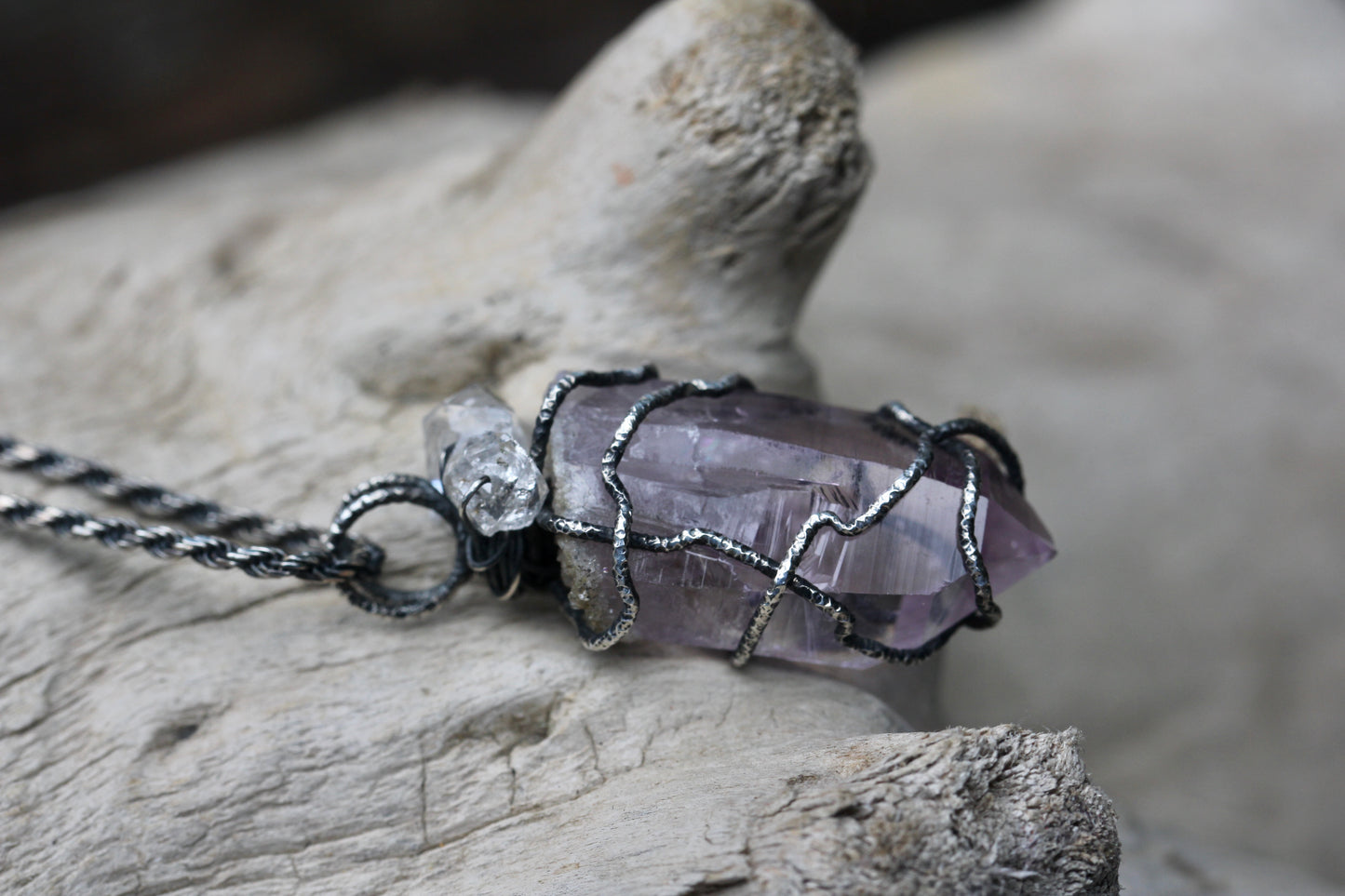 Vera Cruz Amethyst Herkimer Diamond Crystal Pendant