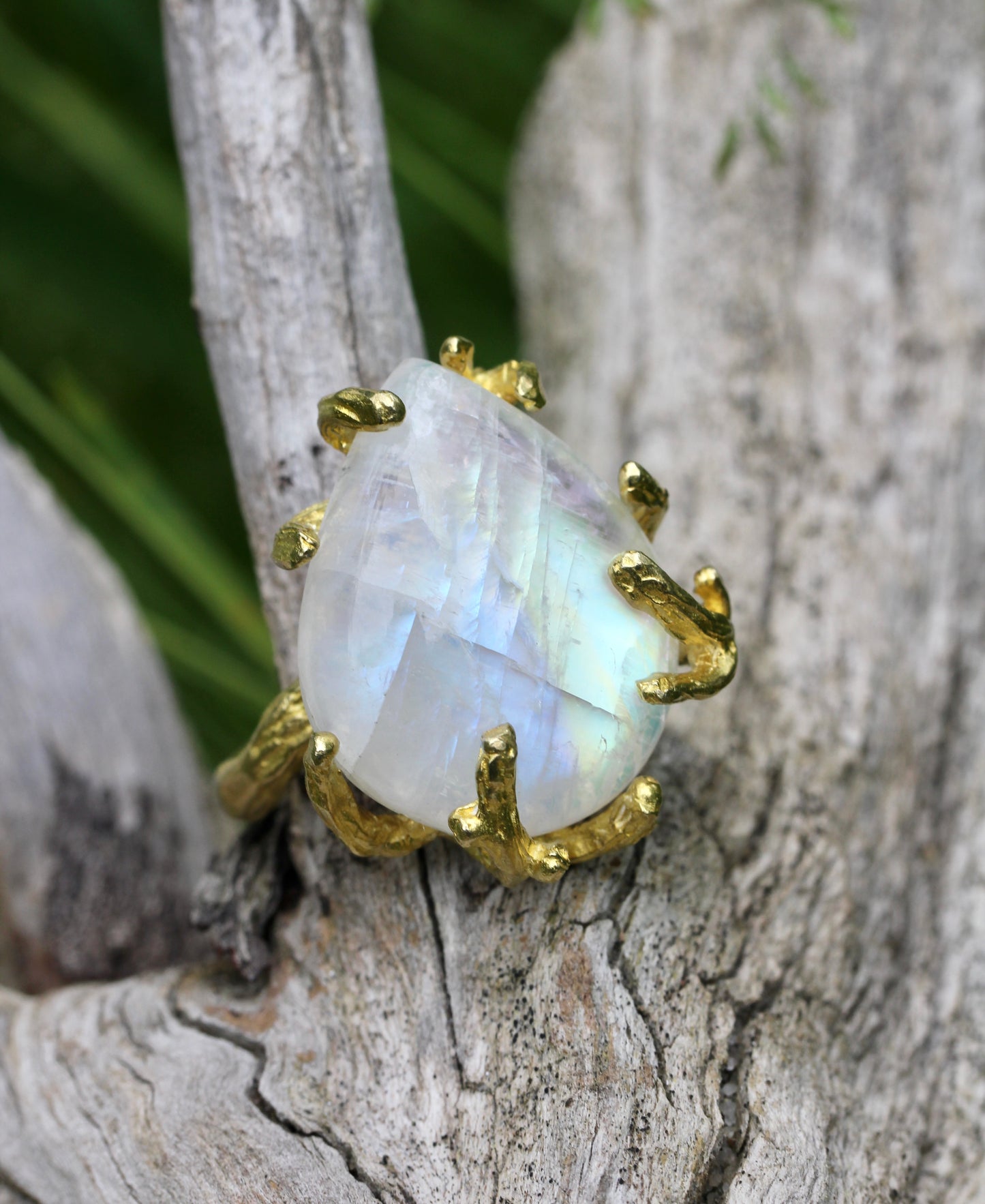 Rainbow Moonstone Branch Ring