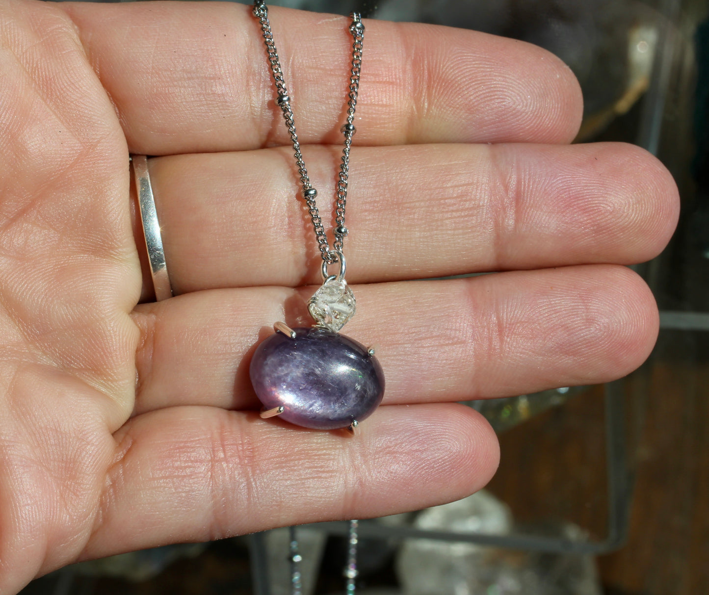Lepidolite Herkimer Diamond Necklace