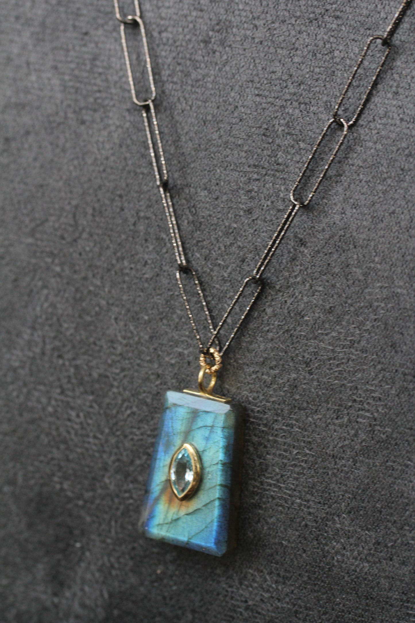 Labradorite Blue Topaz Encrusted Paperclip Chain Necklace