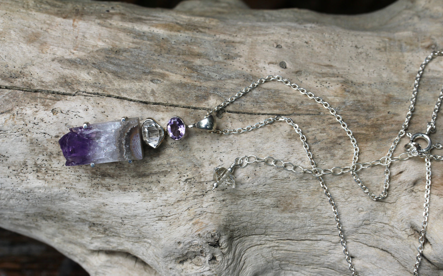 Amethyst Slice Herkimer Diamond Pendant