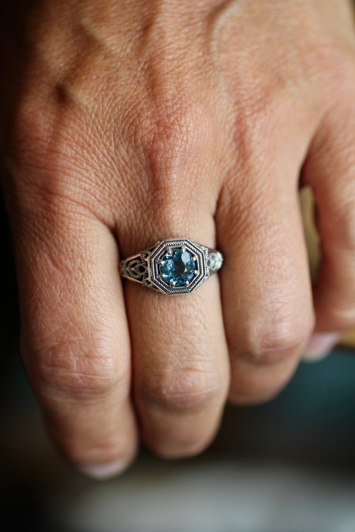 London Blue Topaz Filigree Ring