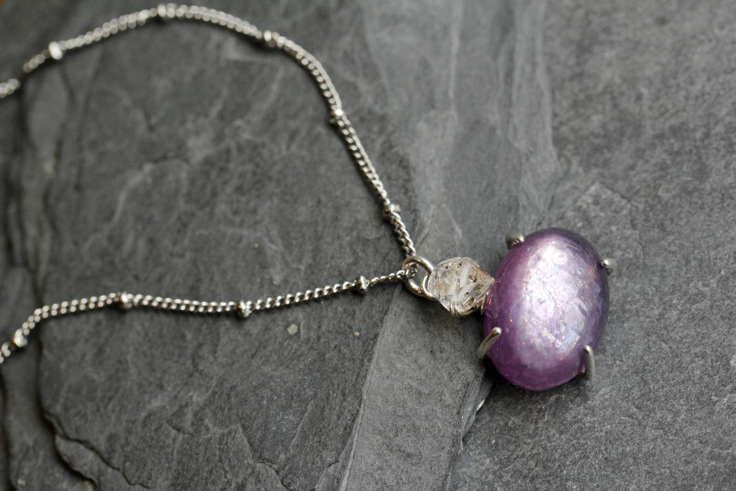 Lepidolite Herkimer Diamond Necklace