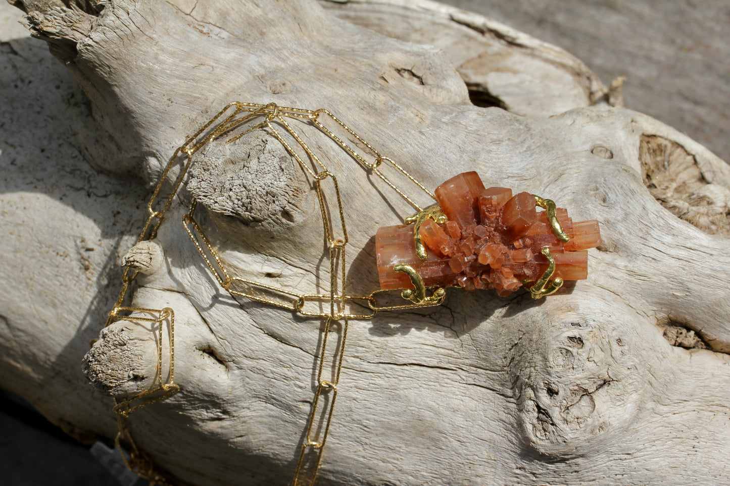 Aragonite Crystal Gold Chain Necklace