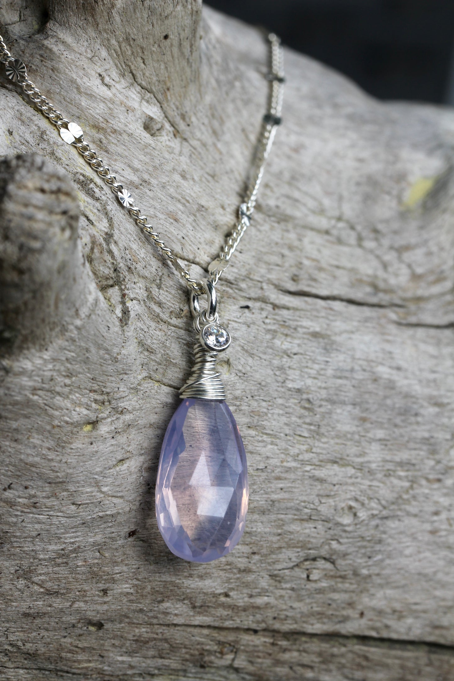 Lavender Quartz CZ Teardrop Necklace
